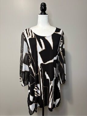 JM Collection Chiffon Abstract Print Tunic Top